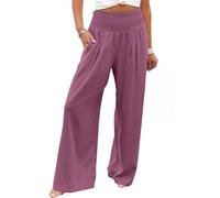 Pantalones Palazzo de Pierna Ancha Con Cintura Fruncida para Mujer, Pantalones Casuales de Verano, Estilo Boho, Holgados, de Pierna Ancha y Cintura Alta para Vacaciones, lilas, XXXXL