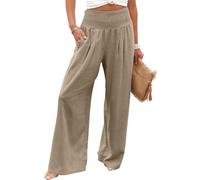 Pantalones Palazzo de Pierna Ancha Con Cintura Fruncida para Mujer, Pantalones Casuales de Verano, Estilo Boho, Holgados, de Pierna Ancha y Cintura Alta para Vacaciones, kaki, XL