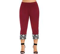 Pantalons Capri Femme Taille Haute Pantalon de Yoga Femme 3/4 Leggings Gym Dentelle Fleurs Pantalon de Fitness Stretch Grandes Tailles Pantalons d'entraînement sans couture Push Up Pantalon de jogging