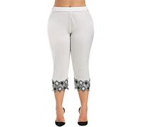 Pantalons Capri Femme Taille Haute Pantalon de Yoga Femme 3/4 Leggings Gym Dentelle Fleurs Pantalon de Fitness Stretch Grandes Tailles Pantalons d'entraînement sans couture Push Up Pantalon de jogging