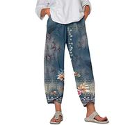 Pantalons Capri - Pantalon d'été pour femme - Léger et aéré - Élégant - Jambes larges - Confortable - Boho - Pantalon de jogging en lin - Pantalon sarouel 7/8 - Pantalon de plage confortable -