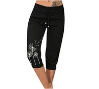 Pantalons capris avec cordon de serrage et taille élastique pour femme, 1 noir, 34