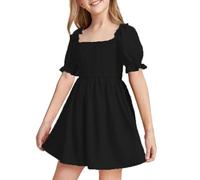 Pantalons cool pour adolescentes filles été filles mousseline volants mini robe col carré manches courtes solide A-line robe plissée fille, Noir , 2-3 ans