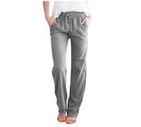 Pantalons Coton Lin pour Femme Taille Élastique Et Poches Cordon Jogging Pantalon Décontractée De Couleur Pure Coton en Lin Pants Grande Taille Loose Elegant Jogging Pants
