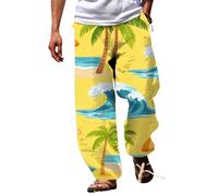 Pantalons Coton Lin pour Hommes Léger Été Casual Pants Pantalon Loisirs Quotidien Promenade Décontractés de Plage Taille Élastique Léger Pants (Colorful, XXXL)