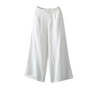 Pantalons Culottes en Coton Lin Large décontracté Taille élastique Palazzo Jambe Pantalons Femmes Pantalon de Travail Femme (White XXL)