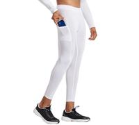 Pantalons de Compression Homme Legging de Sport avec Poches, Séchage Rapide Collant Running Blanc S