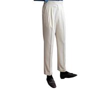 Pantalons de costume à jambe droite à coupe classique et couleur unie à haute taille avec boucle pour homme, pantalons de style vintage, blanc, 40-42