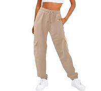 Pantalons de jogging pour femmes à taille haute élastiquée avec bord côtelé, couleur unie, avec cordon de serrage, joggers droits à jambe large, ensemble léger et respirant avec plusieurs poches, pour