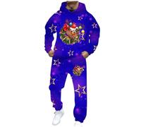 Pantalons De NoëL pour Homme,Ensemble Deux pièces Chaud décontracté pour Occasions Quotidiennes et Loisirs Tenue Confortable sans éléments restrictifs (Blue, L)