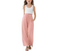Pantalons de sport amples pour adolescentes, légers, coupe large, taille haute, élastiques, avec poches, décontractés, pour enfants, unis, droits, pour le sport, rose, 10-11 ans