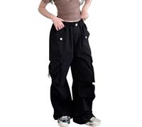 Pantalons de Sport décontractés pour Filles et Enfants, Amples, Doux, Droits, à la Mode, Jambes Larges (Black, 9-10 Years)