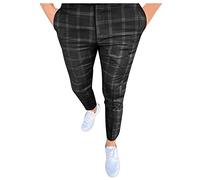Pantalons de Sport Homme avec Poche Carreaux Slim Tenue Mode Regular Imprimée Vêtement Chic Doux Pantalon Peintre Homme Pas Cher Pantalon Automne Hiver Tenue Cycliste Homme Noir S