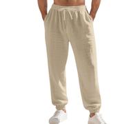 Pantalons De Sport Homme Taille Élastique- Pantalon Lin Droit Couleur Unie Ample Chic Casual Streetwear Léger Confortable Respirante Classiques Polyvalent Extérieur Fitness Pants 2025