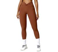 Pantalons de Yoga Femmes Taille croisée Haute Hanche Levage Course jambières d'exercices Sensation Nue Leggings Gymnastique Collants Sport pour la Pratique du Yoga(Caramel Brown,L)