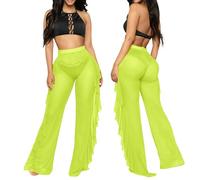Pantalons Décontracté Baggy Confortable Pantalon décontracté pour Femme - Style Plage Moderne avec Volant et Finition Lumineuse adaptée Bikini - Coupe Confortable et Polyvalente (Green, S)