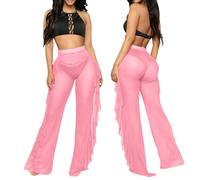 Pantalons Décontracté Baggy Confortable Pantalon décontracté pour Femme - Style Plage Moderne avec Volant et Finition Lumineuse adaptée Bikini - Coupe Confortable et Polyvalente (Green, L)