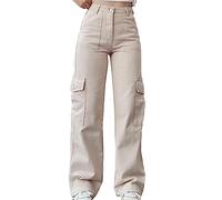 Pantalons Décontractés à Jambe Large pour Les Femmes Poches Multiples de Taille Multiple Détendue Pantalon Droit pour Le Travail de Bureau et la Vie Quotidienne Polyester (XL)