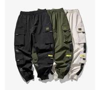 Pantalons décontractés et cargo pour hommes printemps-été, coupe ajustée, polyvalents, version coréenne tendance, marques tendance pour hommes YG-Y411-black