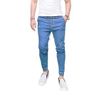 Pantalons Élastiques pour Hommes Jeans Droits Jeans Normaux Loisirs Joggers Basiques Pantalon Slim Moulant Denim Extensible (Color : Hellblau, Size : S)