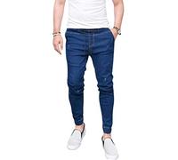 Pantalons Élastiques pour Hommes Jeans Droits Jeans Normaux Loisirs Joggers Basiques Pantalon Slim Moulant Denim Extensible (Color : Dunkelblau, Size : S)