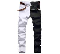 Pantalons En Jean Hommes - Jeans Multicolores Pour Hommes Micro éLastique Coupe CintréE Petit Pied Patchwork Deux Couleurs Tendance Tendance Porte - Monnaie Homme Cuir