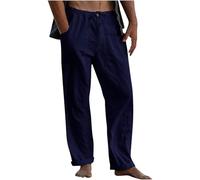 Pantalons en Lin pour Homme, Pantalon d'été Léger Hommes, Offre spéciale Pantalon en Lin uni et Décontracté, Soldes d'été Pant de Yoga de Plage Multi-Poches avec Cordon de Serrage Vêtement Mode