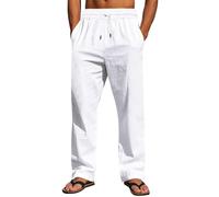 Pantalons en Lin pour Homme, Pantalon d'été Léger Hommes, Offre spéciale Pantalon en Lin uni et Décontracté, Soldes d'été Pant de Yoga de Plage Multi-Poches avec Cordon de Serrage Vêtement Mode