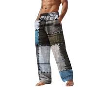 Pantalons en lin pour homme - Patchwork - Pantalons Tie Dye pour homme - Pantalons de plage vintage - Jambe droite - Pantalons hippies - Pantalon parachute - Yoga - Pantalon respirant - Pantalon Gypsy