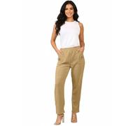 Pantalons en velours Cherry Berry pour femmes avec taille élastique, poches zippées avec détail zippé et tissu doux texturé - Coupe décontractée confortable, camel, 50