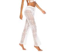 Pantalons et Elegant Élastique Jogging Pantalon de Couverture pour Femmes - élégante décontractée Coupe Haute détails ajourés en Version Plage et Bikini Style Polyvalent (Black, M)