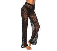 Pantalons et Elegant Élastique Jogging Pantalon de Couverture pour Femmes - élégante décontractée Coupe Haute détails ajourés en Version Plage et Bikini Style Polyvalent (Black, XL)