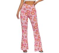 Pantalons évasés des Années 70 pour Femme - Festival Rave Outfit Taille Haute Boho Cute Pantalon de Yoga Décontracté(Pink, XS, 10501w)