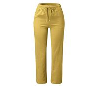 Pantalons Femmes Jogging Pantalons Maison Femmes Solide Droit Solide Pantalons Élastique Long Cordon de Serrage Lin Femmes Taille Coton Pantalon de Loisirs, jaune, 3XL