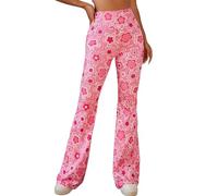 Pantalons Fluide Évasés des Années 70 Femme - Taille Haute Elastique Yoga Leggings Sport Vetement Ete Pantalon Large Disco Pilates Chic Et Elegant Hippie Deguisement Adulte(Pink, L, 1050w)