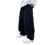 Pantalons GarçOn, Jogging Enfant Garcon Pantalons DéContractéS Joggings D'éTé Amples Jambes Larges avec Poignets éLastiques Usage Quotidien Tenues Confortables Respirantes 8 15 Ans (Black 1213 Years)