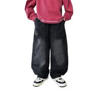 Pantalons Garçon Slim Fit avec Ceinture Élastique Blue Denim Couleur Unie Délavé Classique avec Poches Confortable Mode Années 90 Hip Hop Streetwear 13-14 Ans
