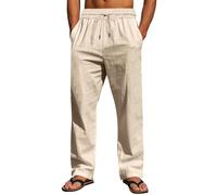 Pantalons Homme Été Lin Coton Chino Leger Respirant Poches Taille Élastique Décontracté Offre de Printemps Pantalon Lin Hommes Été Chic Coupe Ample Pantalons de Vacances Plage Vêtement Pas Cher