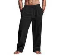 Pantalons Homme Été Lin Coton Chino Leger Respirant Taille Élastique Décontracté Offre de Printemps Pantalon Lin Hommes Été Chic Ample Pantalons de Vacances Plage Soldes d'été Vêtement Pas Cher