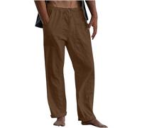 Pantalons Homme Été Lin Coton Chino Leger Respirant Taille Élastique Décontracté Offre de Printemps Pantalon Lin Hommes Été Chic Ample Pantalons de Vacances Plage Soldes d'été Vêtement Pas Cher