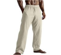 Pantalons Homme Été Lin Coton Leger Respirant Poches Taille Élastique Décontracté Printemps Été Pantalon Lin Hommes Cadeau Fete des Peres Coupe Ample Pantalons de Vacances Plage Vêtement Pas Cher