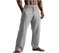 Pantalons Homme Été Lin Coton Leger Respirant Poches Taille Élastique Décontracté Printemps Été Pantalon Lin Hommes Cadeau Fete des Peres Coupe Ample Pantalons de Vacances Plage Vêtement Pas Cher