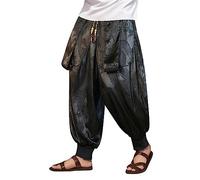 Pantalons Homme Vêtements d'été pour Hommes Ice Silk Dark Flower Pants Mens Fashion Loose Beach Pants Retro Radish Men(Black,4XL)
