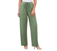 Pantalons larges Taille Long Cordon de serrage Décontracté Lin Élastique Femmes Jambe Solide Coton Pantalons S Pantalon Femme, vert, M