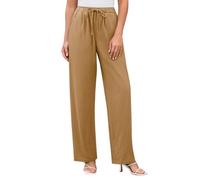 Pantalons larges Taille Long Cordon de serrage Décontracté Lin Élastique Femmes Jambe Solide Coton Pantalons S Pantalon Femme, jaune, M