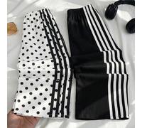 Pantalons longs à jambes larges pour filles, base blanche avec petits pois et rayures verticales noires & blanches sur le côté, noir pur avec trois rayures verticales blanches sur le côté. Schéma de c