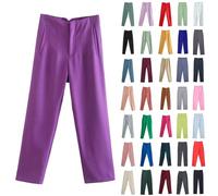 Pantalons Stretch Tailleur Pantalon Fluide Femme Taille Elastique 7/8 Pants Costume Confortable Avec Poches Jambe Largeur Travail Bureau Coupe Décontracté Coton Et Lin Basique Affaires Slacks