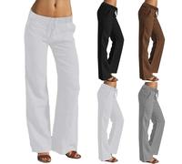 Pantalons Taille Basse Cordon De Serrage Pantalon Fluide Femme Taille Elastique 9/10 Coupe Coton Et Lin Confortable Douce Jambe Largeur Plage Polyvalent Slacks Chic Et Elegant Maison Treggings