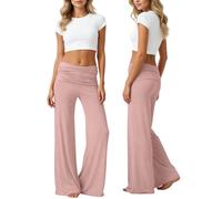Pantalons Yoga Large Corail Femme Ceinture Rabattable Pantalon Sport Stretch Pantalons Décontractés Jambe Large Pantalon de Pilates Jogging Danse Fitness Coral Fold Over Yoga Pants