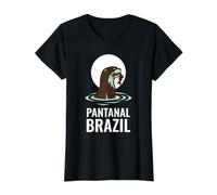 Pantanal Brésil Loutre géante Coucher de Soleil T-Shirt Graphique avec Valeur, Femme, Noir, XS
